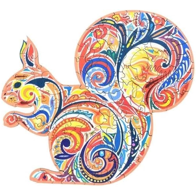 WOODEN JIGSAW PUZZLES, 3D WOODEN ANIMALS SHAPED PUZZLES, BEST GIFT FOR ADULTS AND KIDS DIY PUZZLE PIECE, COLORFUL UNIQUE SHAPED SQUIRREL PUZZLES A5-5.8 X 8.2 IN - Image 3